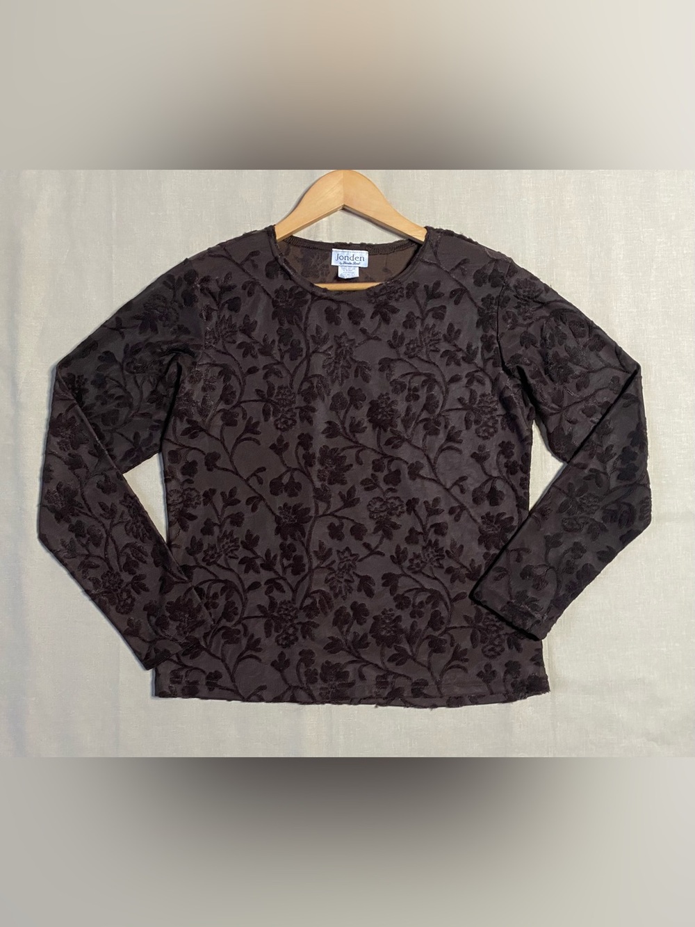 VTG 90s Y2K Jonden by Linda Leal Mesh Top Brown Floral Medium USC